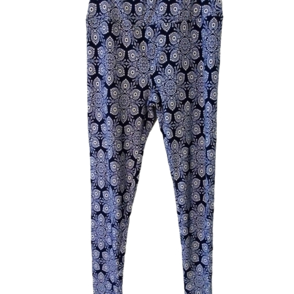 LuLaRoe Navy & White Geo Paisley Flower Design Leggings OS